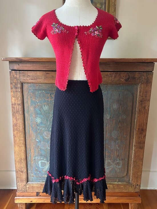 Betsey Johnson Dresses & Skirts - Vintage Betsey Johnson New York Swiss Dot Red Flowers Skirt
